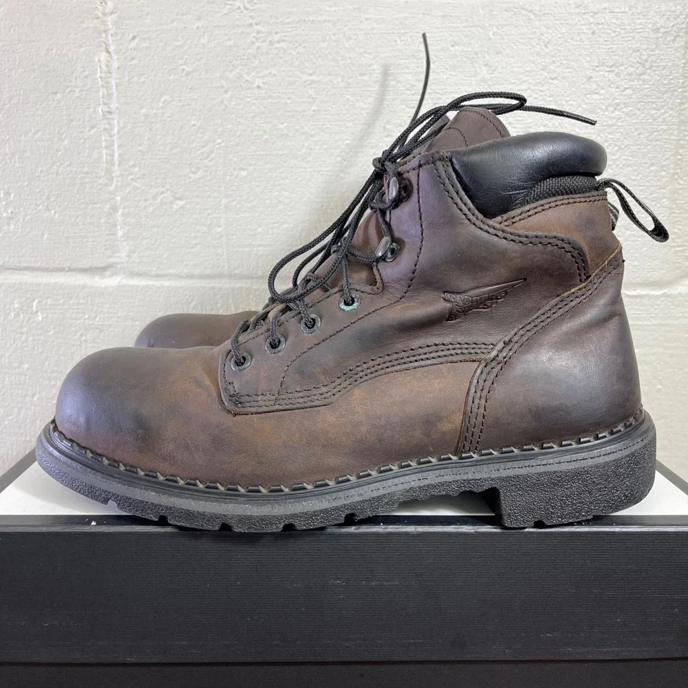 RED WING 4406 Steel Toe Brown Leather Work Boots Waterproof Men's US 9 D/8 UK